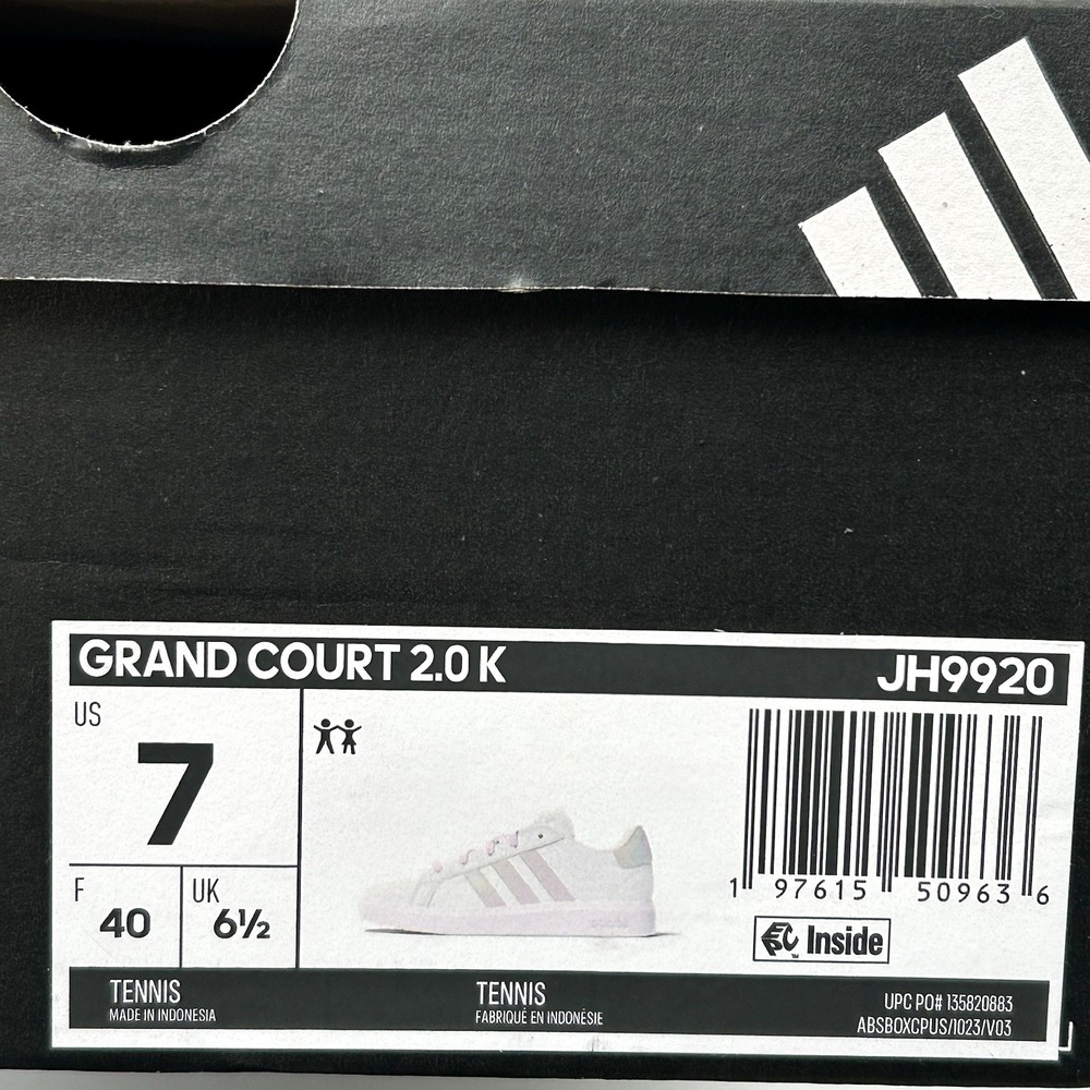 Adidas Grand Court Youth Girls Casual Sneakers Size 7 Chalk White-Lilac Low Top‎ - Picture 10 of 13